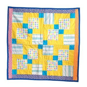 Vintage Handmade Patchwork Polka Dot Striped Quilt Blanket 26" X 25.5"